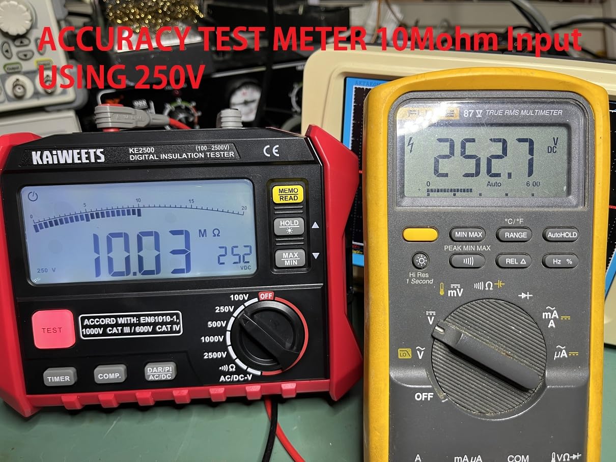 KAIWEETS Insulation Resistance Tester, Up to 200GΩ, Pro Megohmmeter, 5 Range 100V/250V/500V/1000V/2500V, One-Toch DAR/PI, Max/Min, Measures Resistance, AC/DC Voltage for HVAC, Motors, Solar, KE2500 customer photo 1