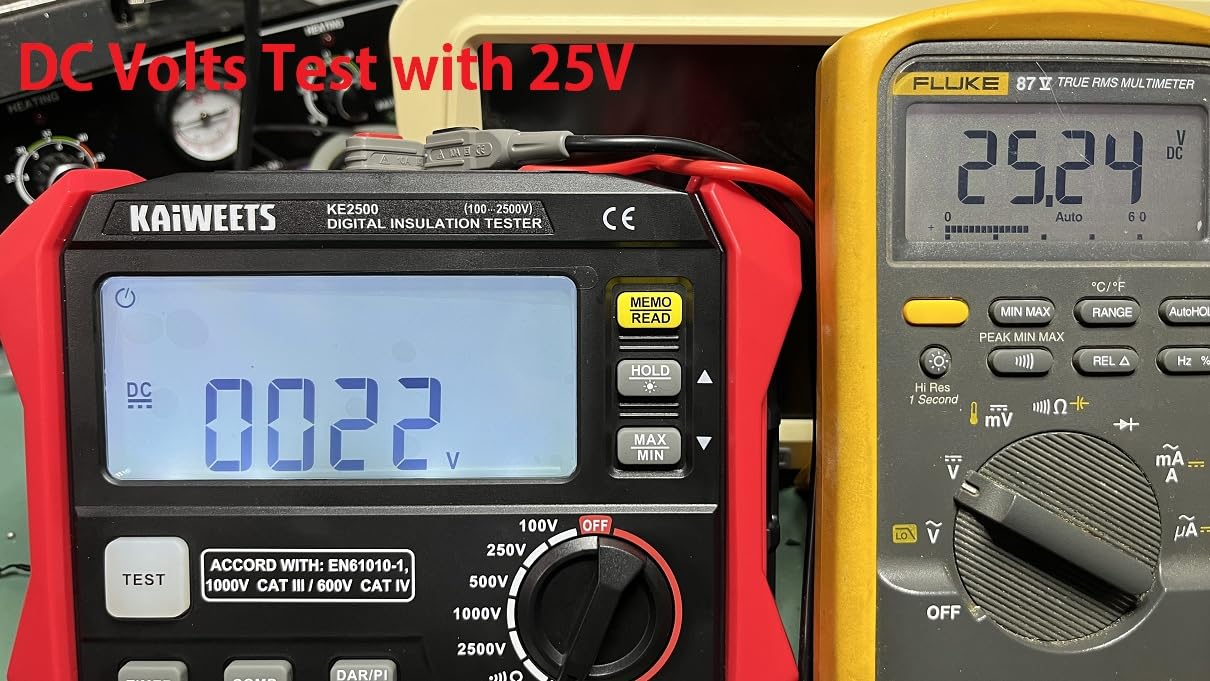 KAIWEETS Insulation Resistance Tester, Up to 200GΩ, Pro Megohmmeter, 5 Range 100V/250V/500V/1000V/2500V, One-Toch DAR/PI, Max/Min, Measures Resistance, AC/DC Voltage for HVAC, Motors, Solar, KE2500 customer photo 2