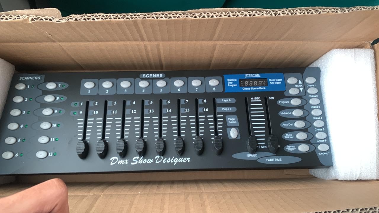 MINGJIE DMX512 Controller, 192 Channel Stage Lighting Console | Sound Activated Mode, 30 Programmable Scene Banks, LED Display and Cable Included for DJ, Club, Stage and Live Events customer photo 1