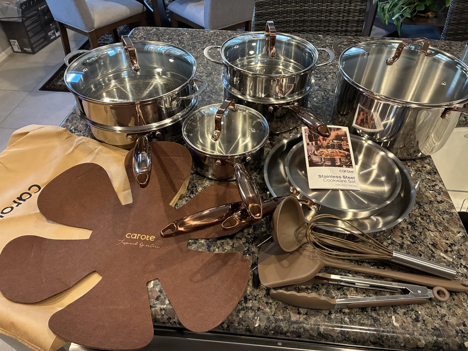 CAROTE 21pcs Tri-Ply Stainless Steel Cookware Set, Pots and Pans Set, Non Toxic Induction Kitchen Cooking Sets, Gold customer photo 1