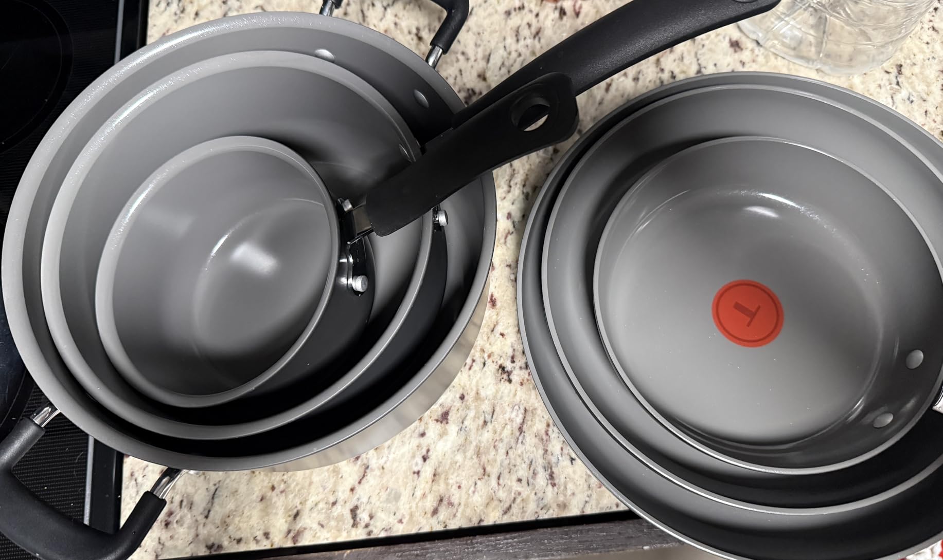 T-Fal Ultimate Hard Anodized 12-Piece Ceramic Nonstick Cookware Set, Oven Safe Up to 400°F, Ceramic Pots and Pans Set, Frying Pans, Saucepan, Stockpot, Cooking Utensils, Stone customer photo 2