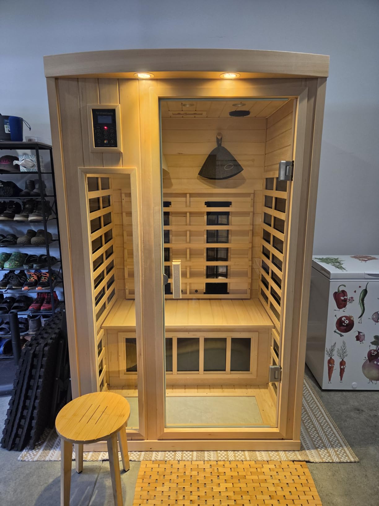 2 Person Sauna with Side Glass Window, Low EMF Indoor Infrared Saunas for Home, 1500W Hemlock Wood Personal Sauna with 5 Heating Panels, Blue-Tooth, 2 LED Reading Lamps, Control Panel customer photo 1