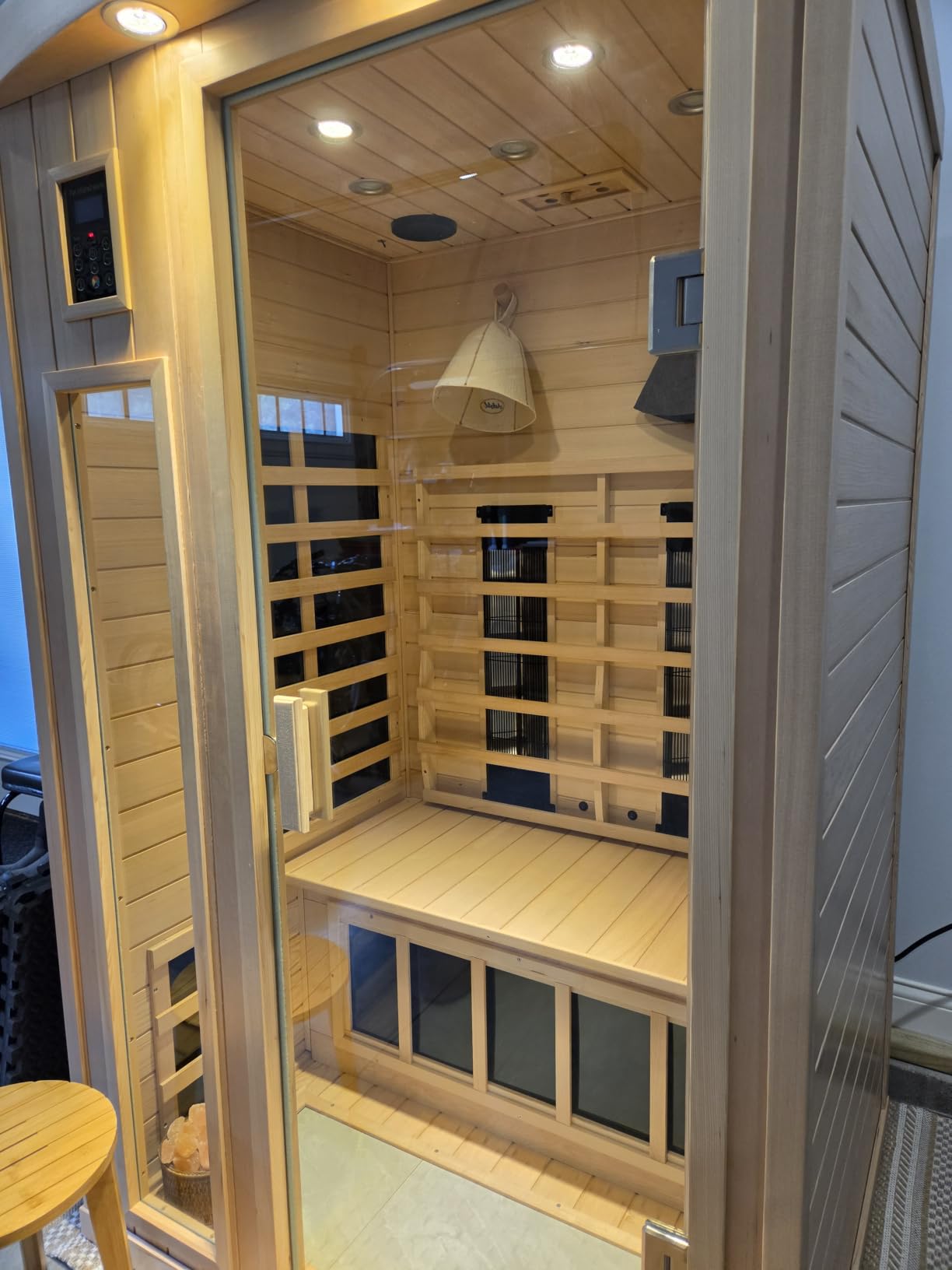 2 Person Sauna with Side Glass Window, Low EMF Indoor Infrared Saunas for Home, 1500W Hemlock Wood Personal Sauna with 5 Heating Panels, Blue-Tooth, 2 LED Reading Lamps, Control Panel customer photo 2
