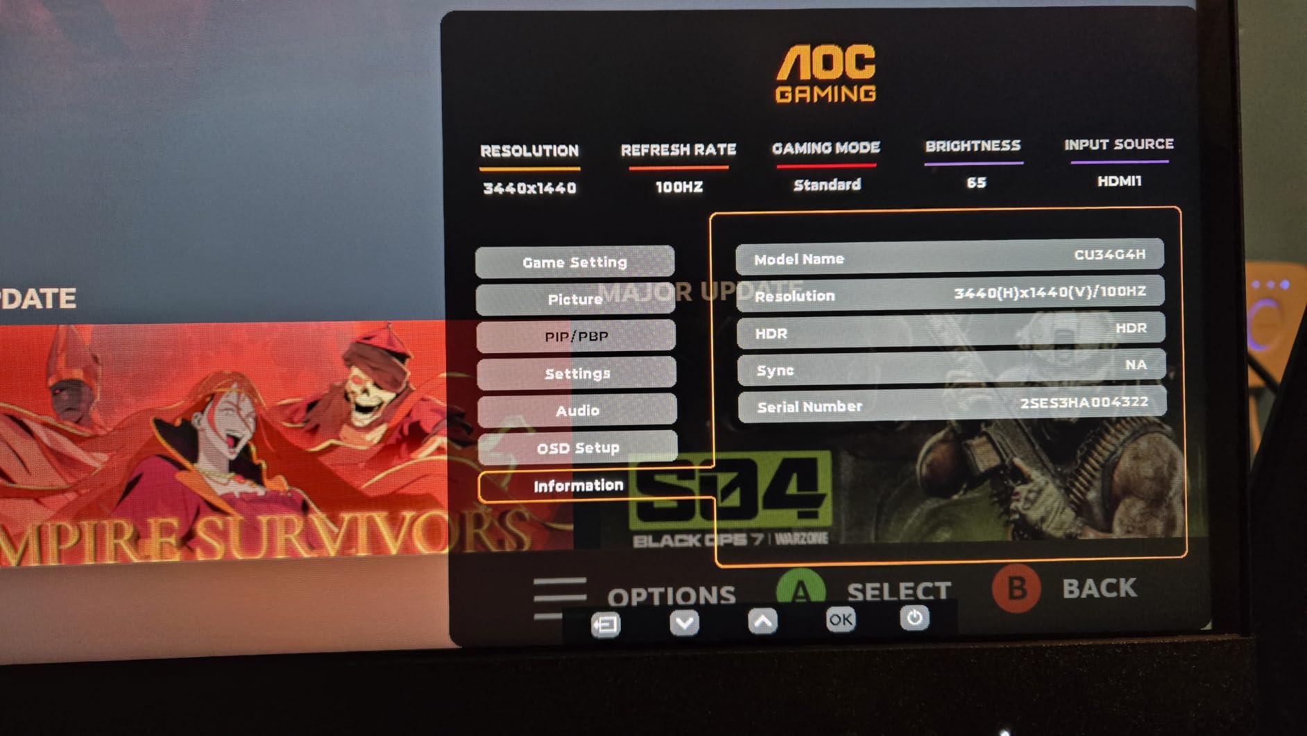 AOC 34 Inch Curved Gaming Monitor UWQHD 200Hz VA 0.3ms HDR, CU34G4H | 3440×1440 Computer Monitor, Adaptive-Sync, DP 1.4, HDMI 2.0, Height Adjustable, Earphone Out, VESA, 3-Year Zero-Bright-Dot customer photo 2