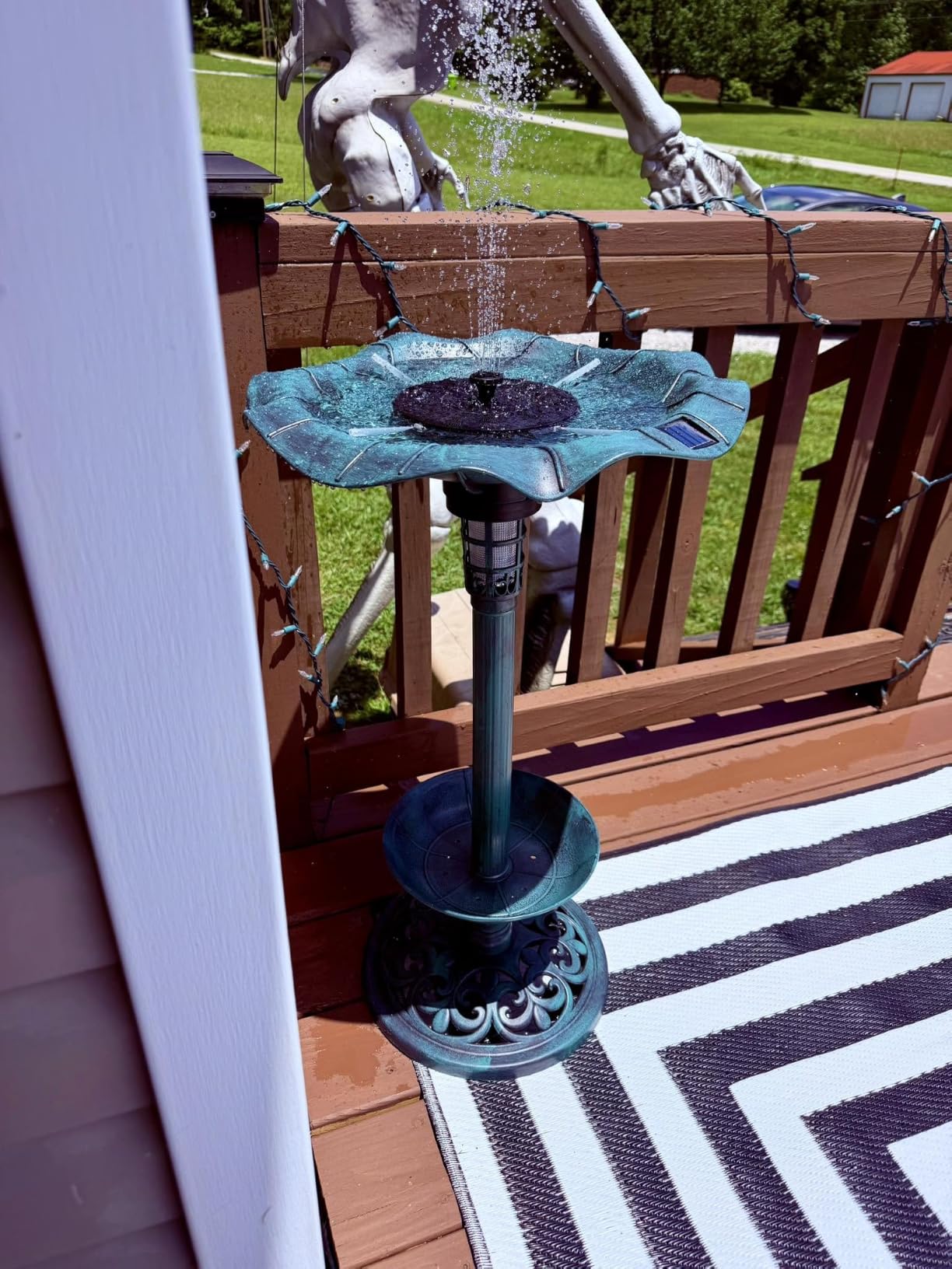 Best Choice Products Outdoor Solar Lighted Pedestal Bird Bath Fountain Decoration w/Planter, Integrated Panel, Scroll Accents for Lawn, Garden - Peacock Blue customer photo 1