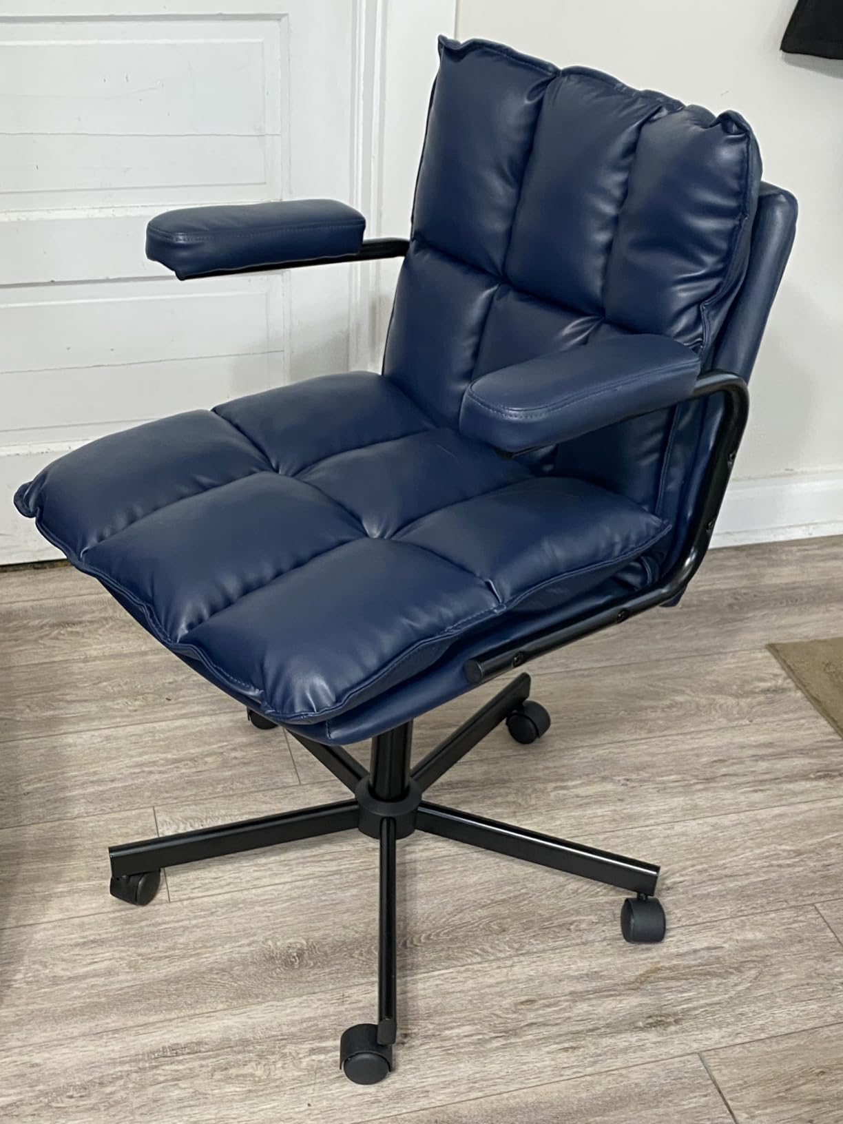 Mid Century Modern Desk Chair, Vintage Leather Office Chair, Brown | Petite Computer Chair for Small to Medium Women, Thickened Back, Cozy Seat, Adjustable Height for Home customer photo 2