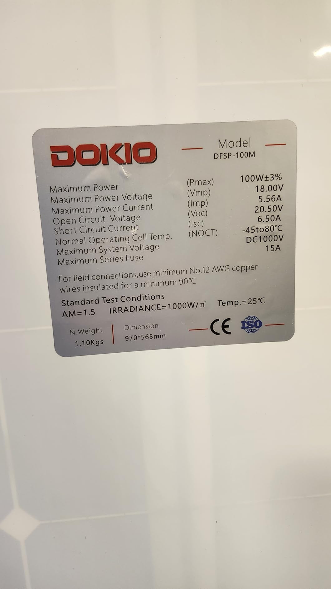 DOKIO 100W Flexible Solar Panel, 18V ETFE, for 12V RV and Marine Systems customer photo 1