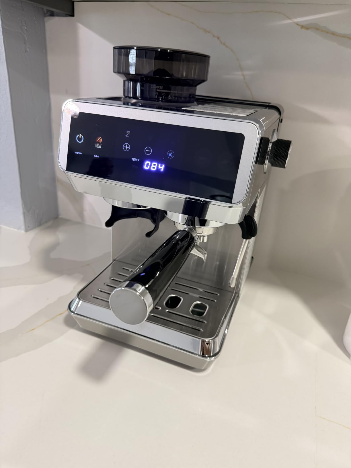 AMZCHEF Espresso Machine With Grinder, Temp Control, 44 Grind Settings | Hot & Cold Brew, Cappuccinos & Lattes, Built-in Grinder, Milk Frother, Touch Screen, Easy to Clean, Compact Design, Silver customer photo 2