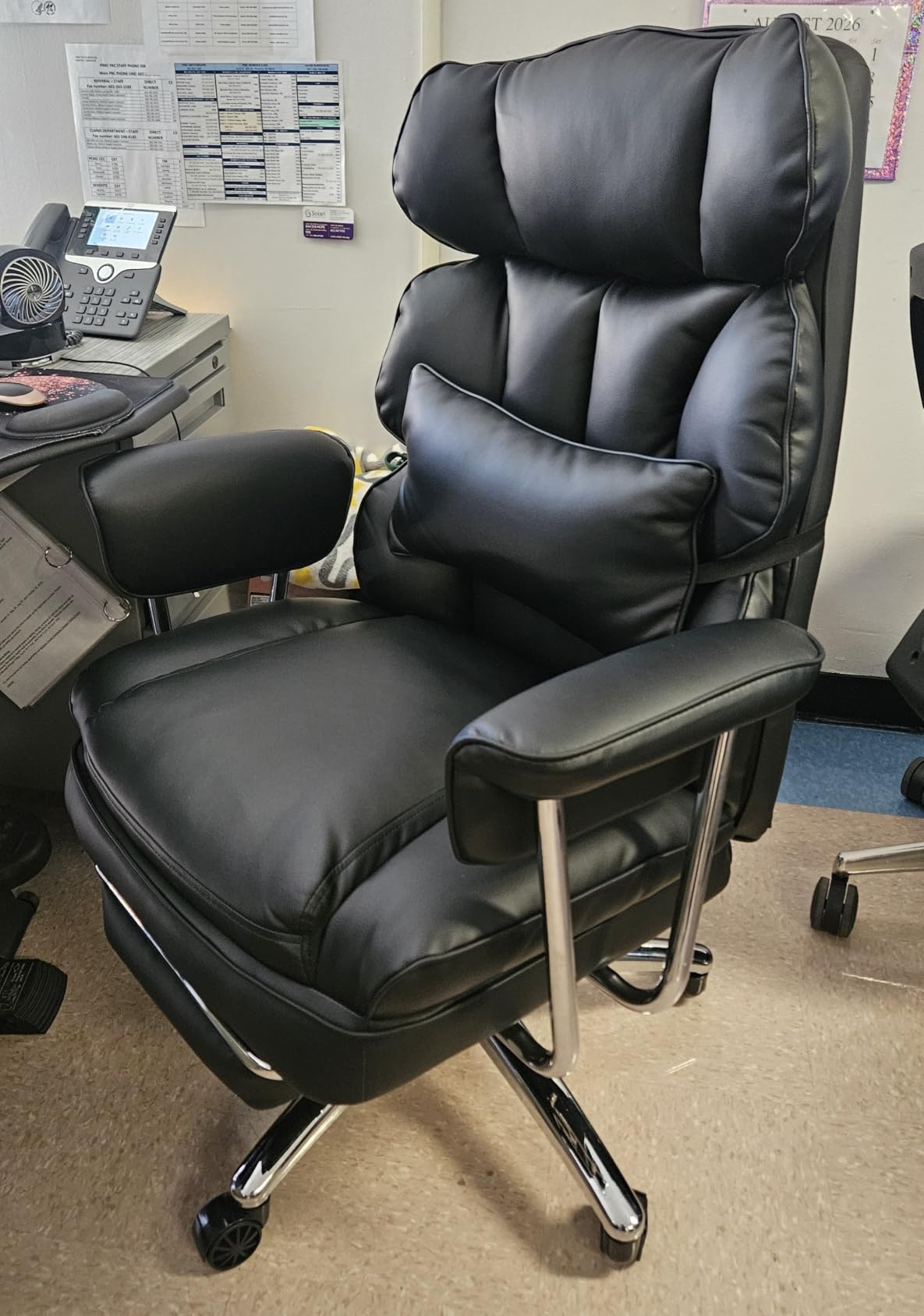 DUMOS Home Office Desk Executive Chair - Ergonomic Big Tall High Back with Footrest & Lumbar Support, Reclining Height Adjustable, Comfy PU Leather Computer Gaming with Swivel Wheels, Black customer photo 1