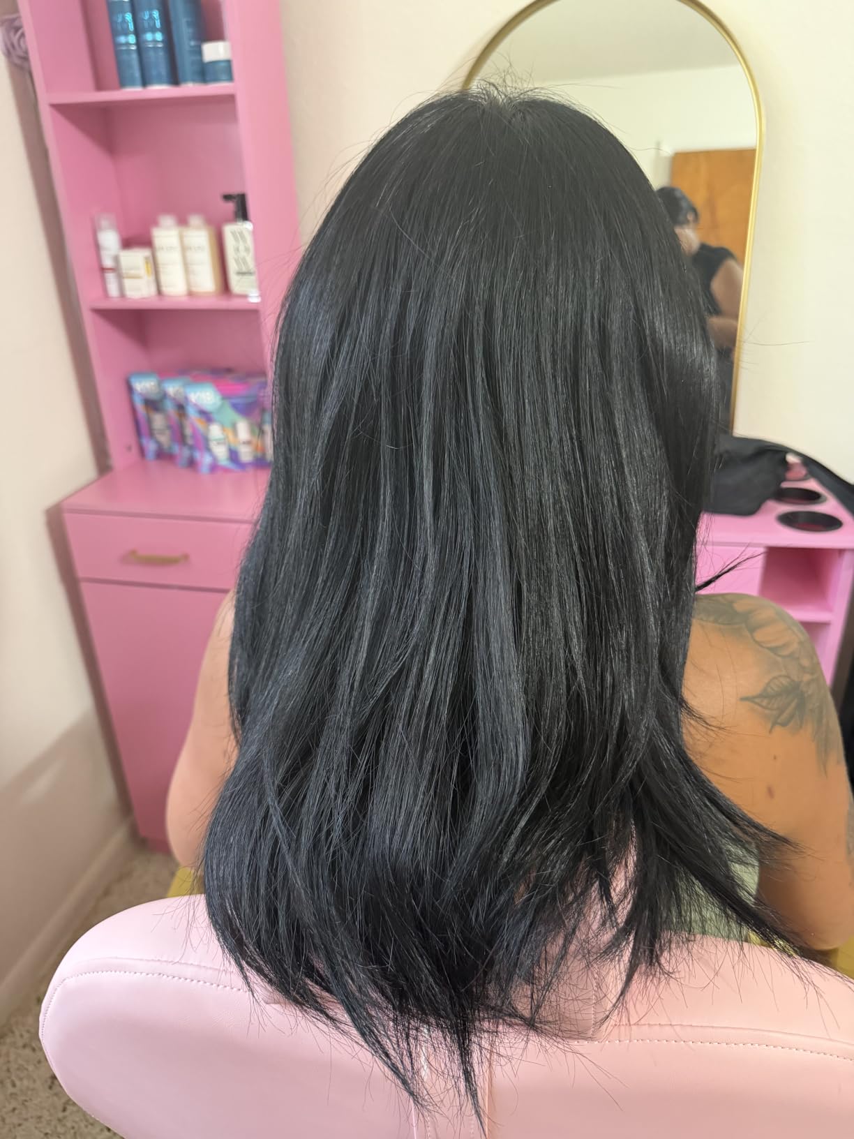 4ever2buy Salon Stations for Hair Stylist, Black Barber Hair Salon Station | 3 Hair Dryer Holder, 3 Drawers and 1 Cabinet, Mirror not Included, Black customer photo 1