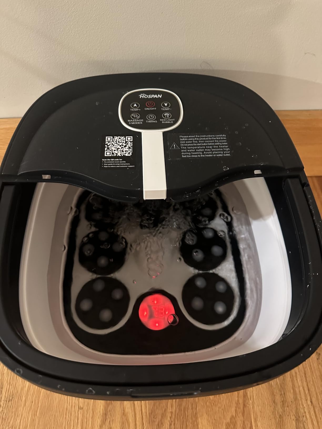 Collapsible Foot Spa Electric Rotary Massage with Heat, Bubble, Remote | 24 Motorized Shiatsu Massage Balls, 95°F-118°F Adjustable Heat, Handle, Collapsible Design, Foot Bath for Foot Stress Relief customer photo 2