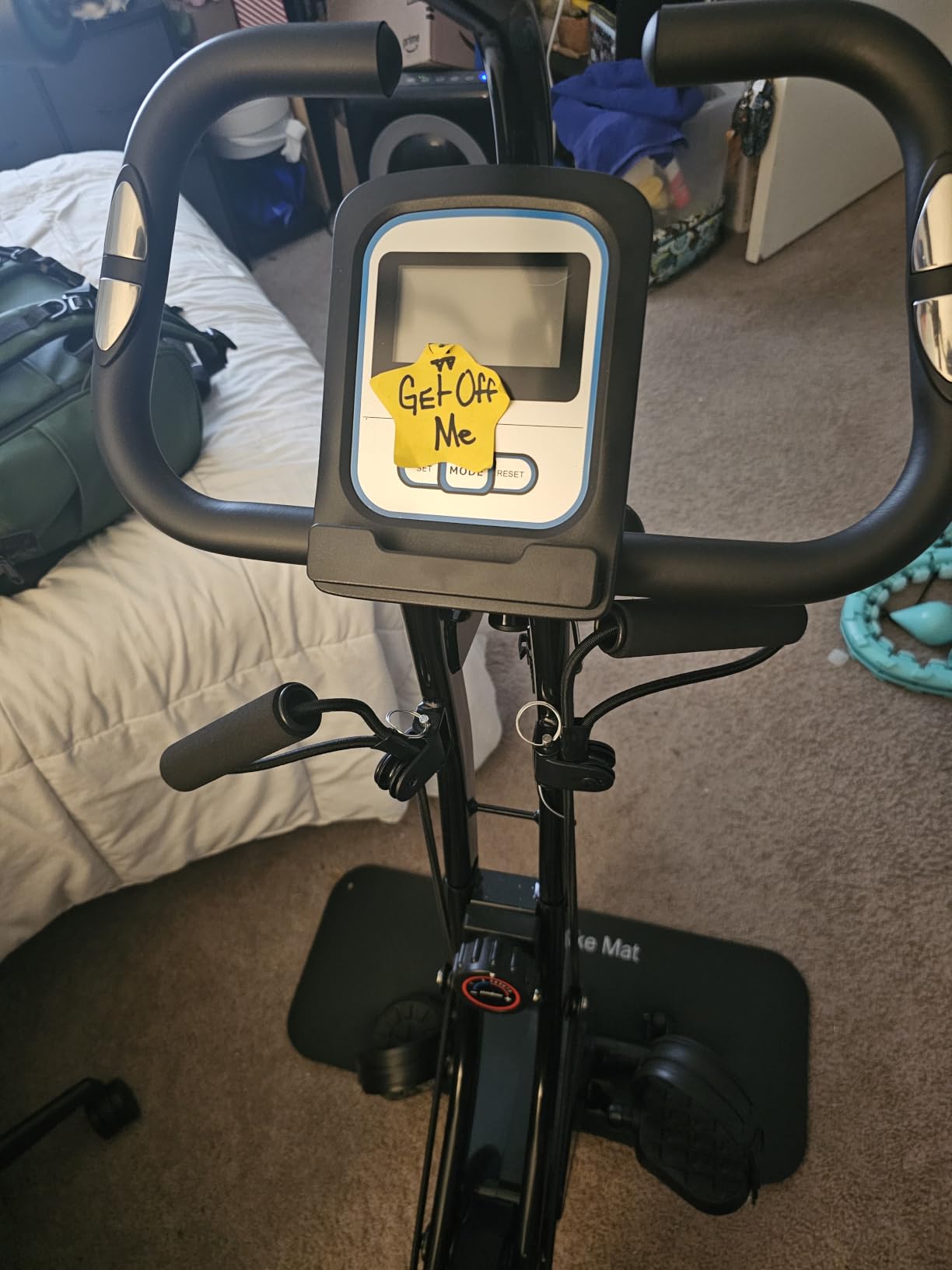 pooboo Folding Exercise Bike, Foldable Upright Stationary Bike, Indoor Cycling Magnetic X-Bike with 8-Level Adjustable Resistance, 6.6 LBS Flywheel, 300LB Capacity, Back Support Cushion for Home Gym customer photo 2