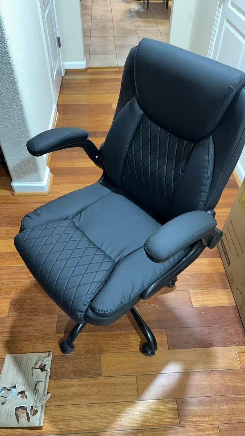 GTPOFFICE Executive Office Chair with Comfortable Lumbar Support, Ergonomic Gaming Chair with Flip-up Armrests & Zoned Pressure-Relief Cushion, Comfy PU Leather Desk Chair, Black customer photo 1