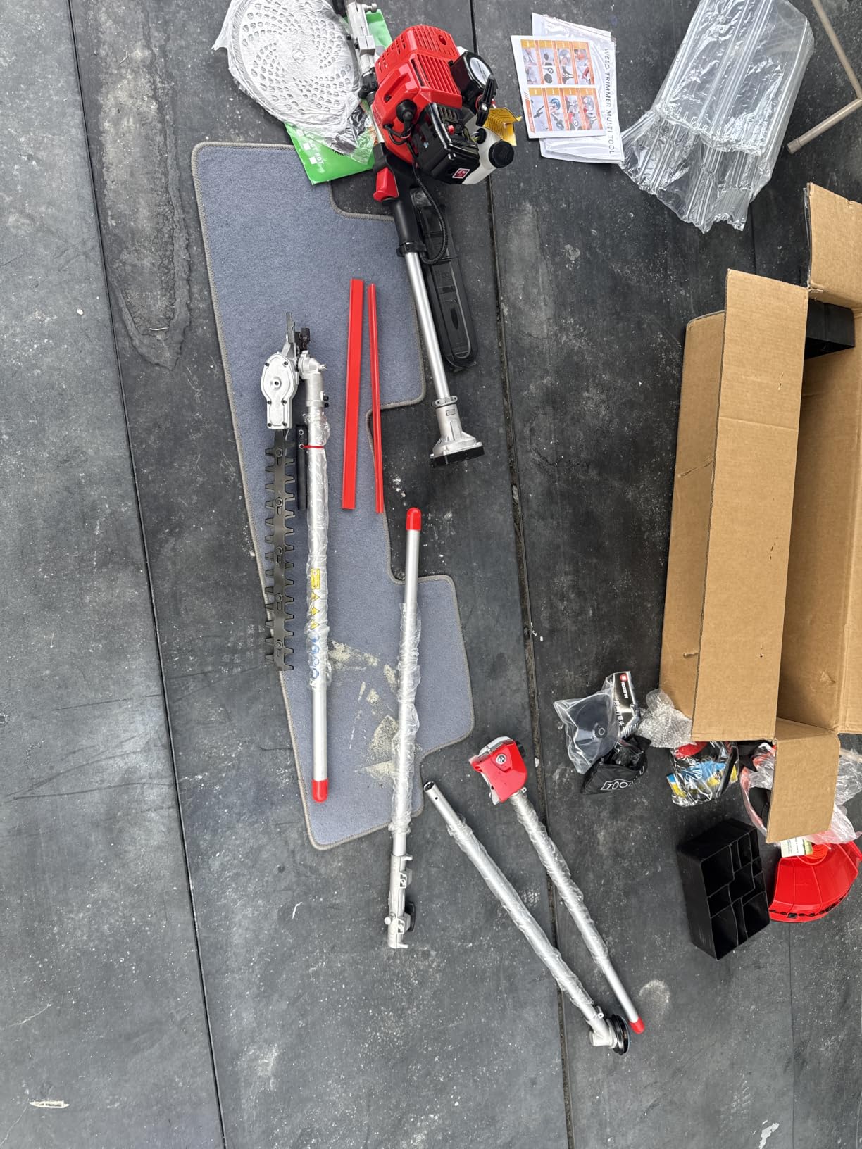 52cc 4-in-1 Gas Weed Eater and Brush Cutter - Straight Shaft Commercial Weed Wacker with Metal Blade - Heavy Duty 2-Cycle Multi-Tool System for Tall Grass and Weeds (Red Silver) customer photo 1