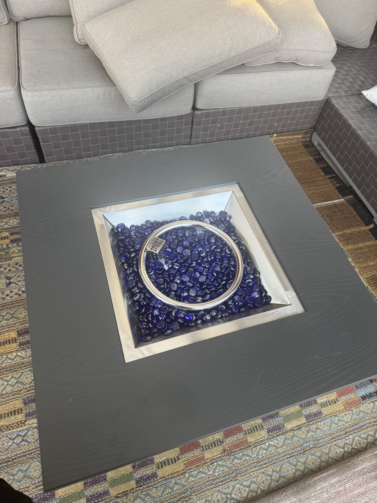 51 Inch Outdoor Propane Fire Pit Table, 50000BTU 4-in-1 FirePit Table | Steel Tabletop & Sliding Tank Holder, Adjustable Flame, Blue Glass Stones for Patio, Backyard, Outdoor Gatherings customer photo 1