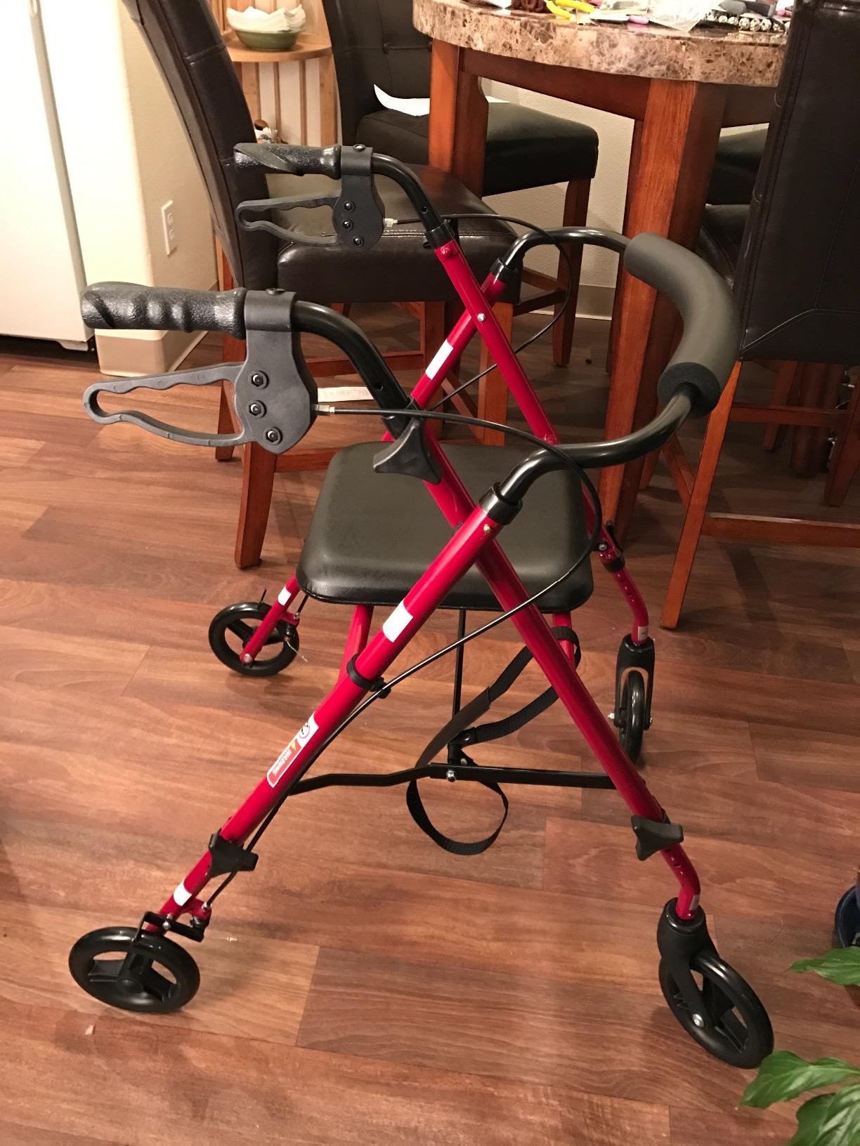 Medline Freedom Mobility Lightweight Folding Aluminum Rollator Walker with 6-inch Wheels, Adjustable Seat and Arms, Burgundy customer photo 1