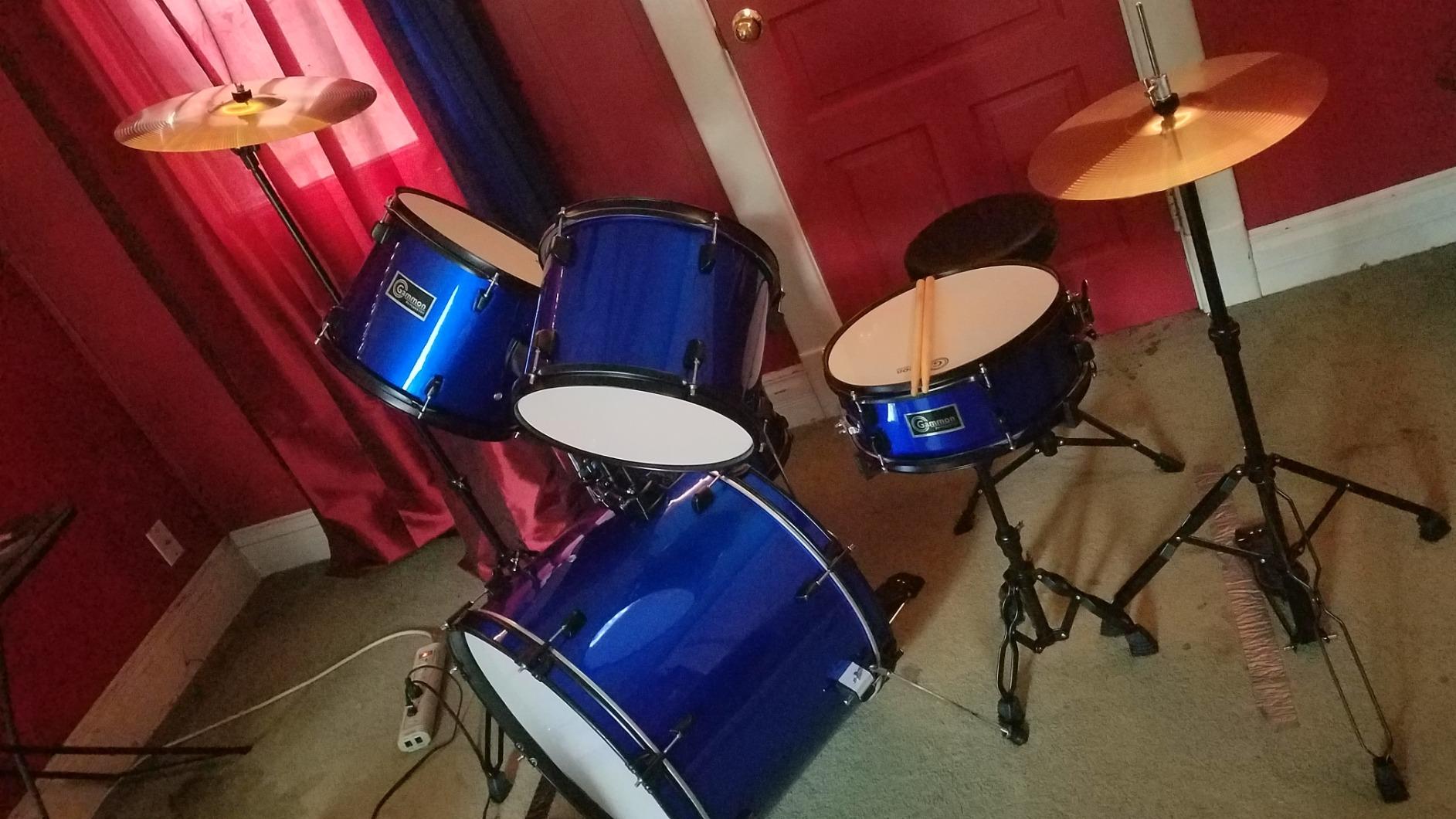 Gammon Percussion Full Size Complete Adult 5-Piece Drum Set with Cymbals, Stands, Stool, and Sticks - Black customer photo 2