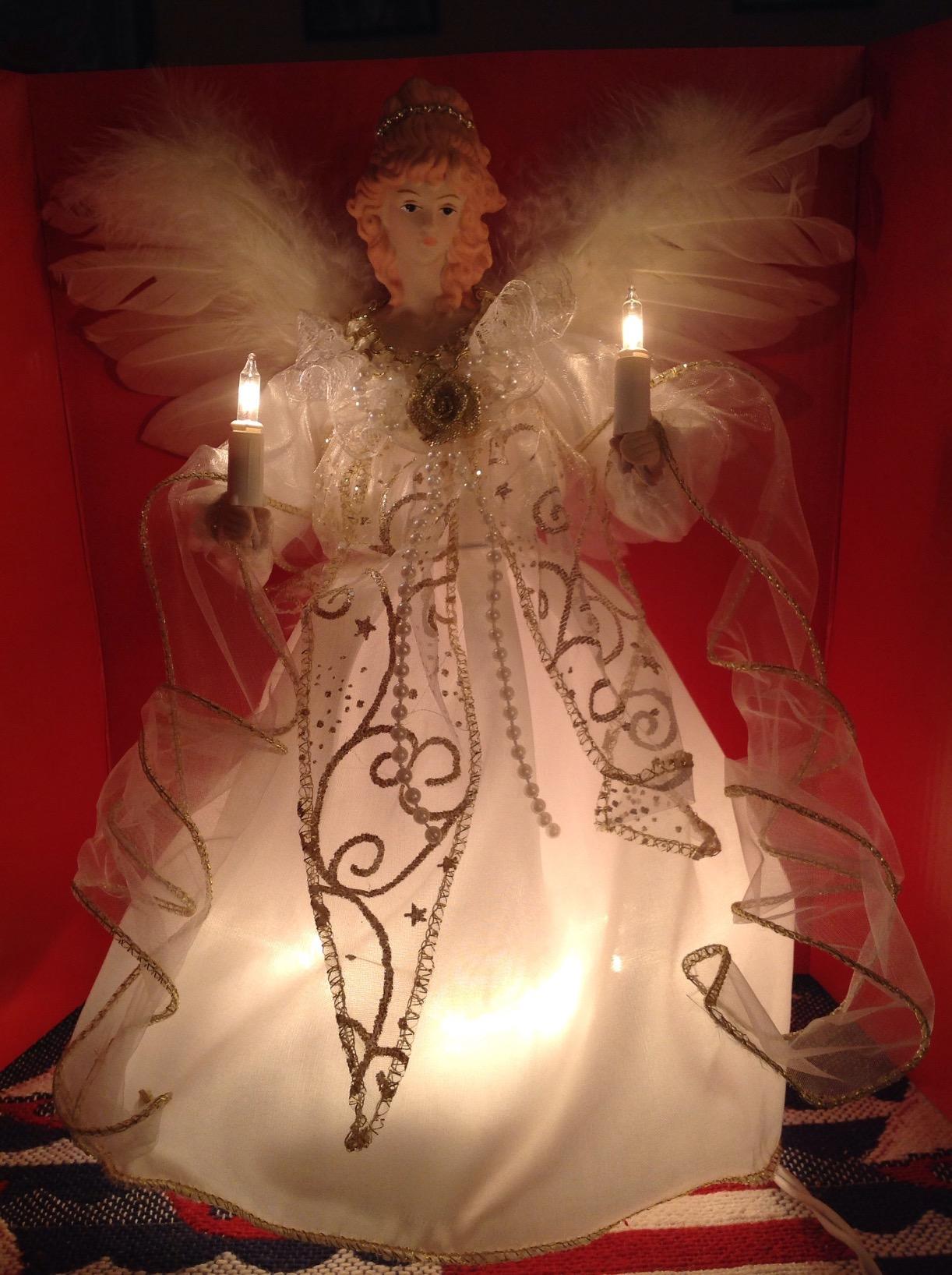Kurt Adler 10-Light Angel Tree Topper, Ivory and Gold, 12in customer photo 1