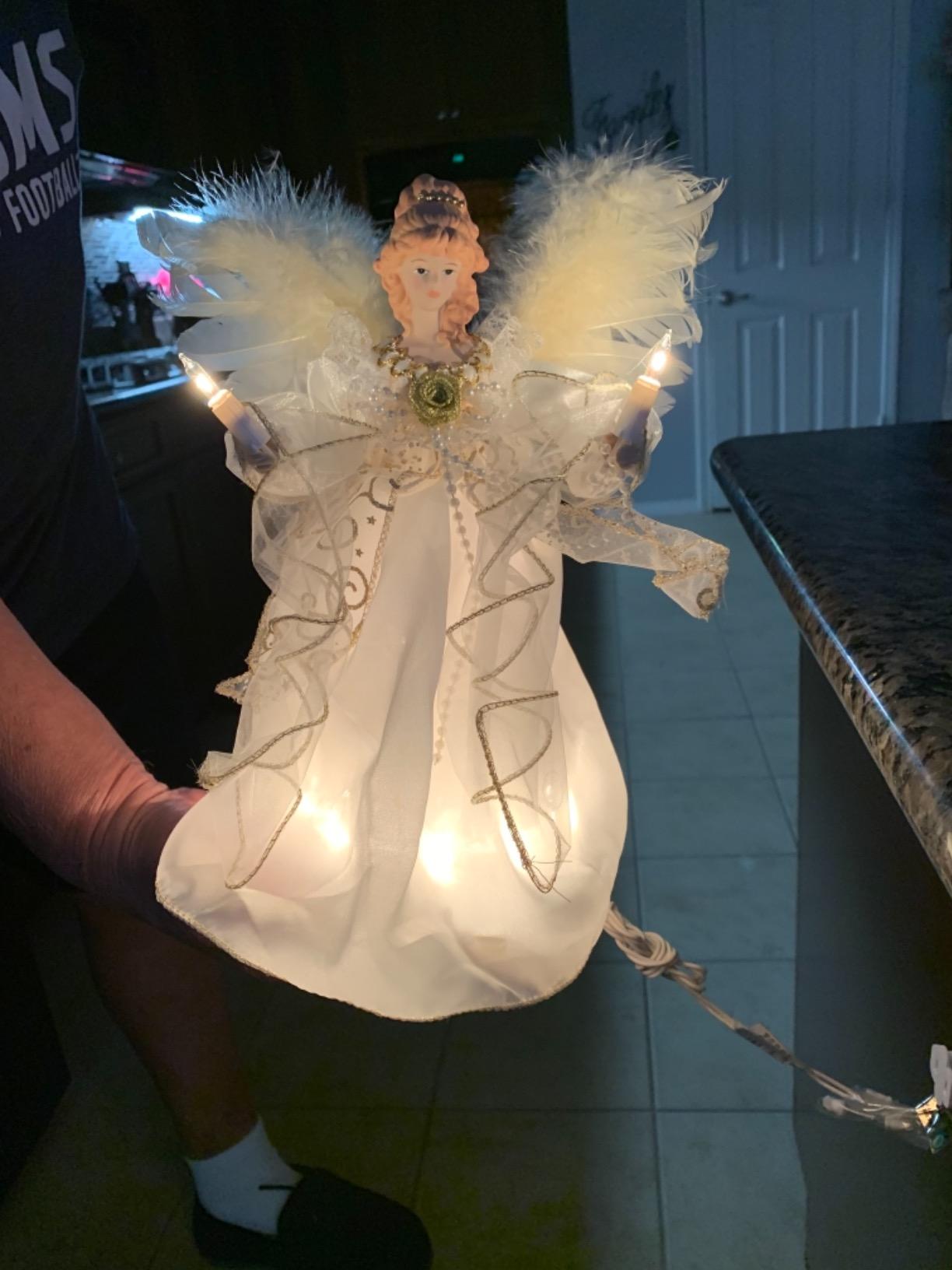 Kurt Adler 10-Light Angel Tree Topper, Ivory and Gold, 12in customer photo 2