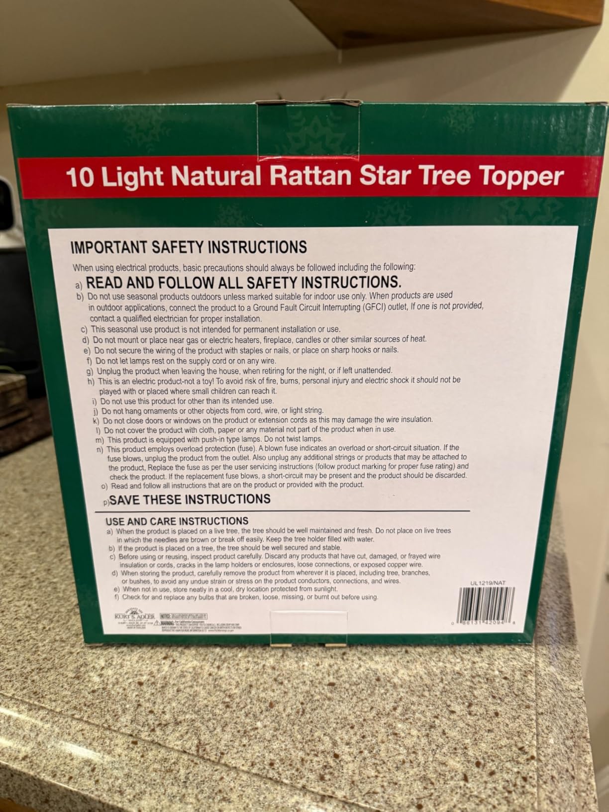 Kurt Adler UL1219/NAT 10 Light Indoor Rattan Natural Star Treetop customer photo 1