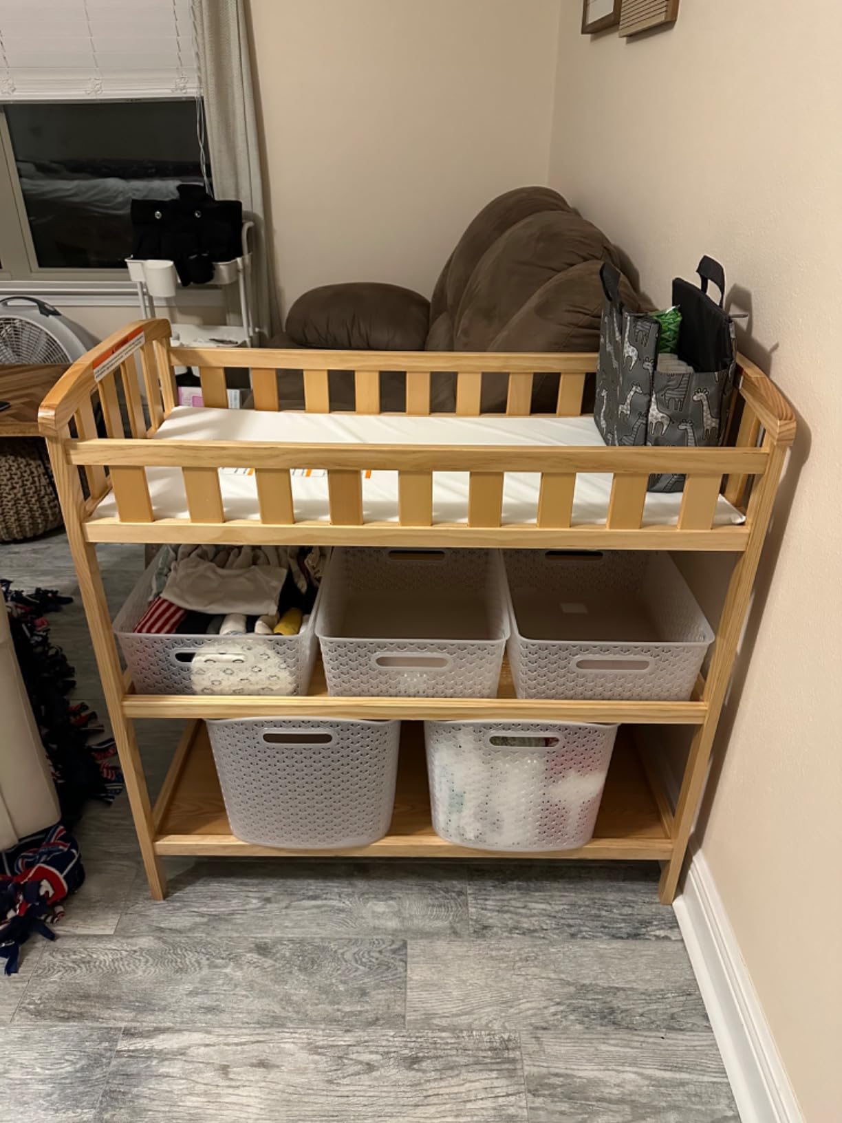 Dream On Me Emily Changing Table with Two Storage Shelves, White | BSA Verified, Changing Pad with Safety Belt, Elevated Side Rails, Made of Solid New Zealand Pinewood customer photo 1