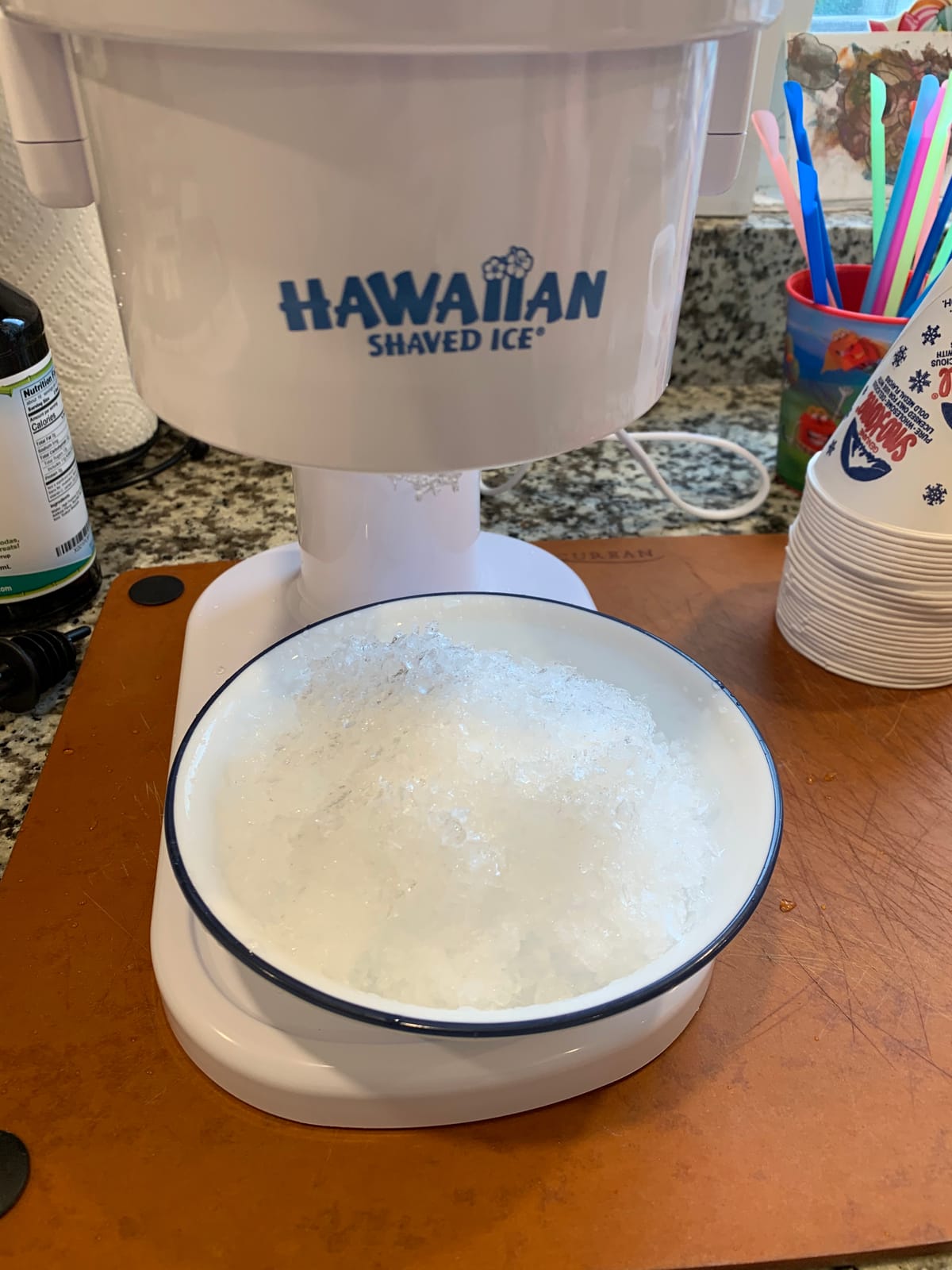 Hawaiian Shaved Ice S700 Kid-Friendly Snow Cone Machine Kit with 3-16oz. Syrup Flavors: Cherry, Grape, and Blue Raspberry, Plus 25 Snow Cone Cups, 25 Spoon Straws, and 3 Black Bottle Pourers customer photo 2