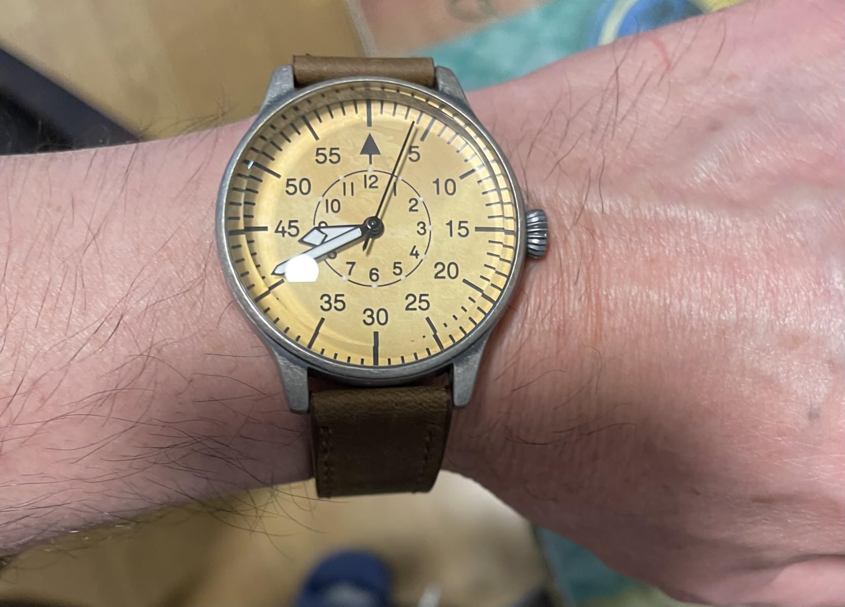 Mil-Tec Luftwaffe Me109 Aviator Vintage German WW2 Flieger Pilot Mens Watch - Military Easy to Read Calfskin Brown Leather Strap 3 Atm Analog Quartz customer photo 2