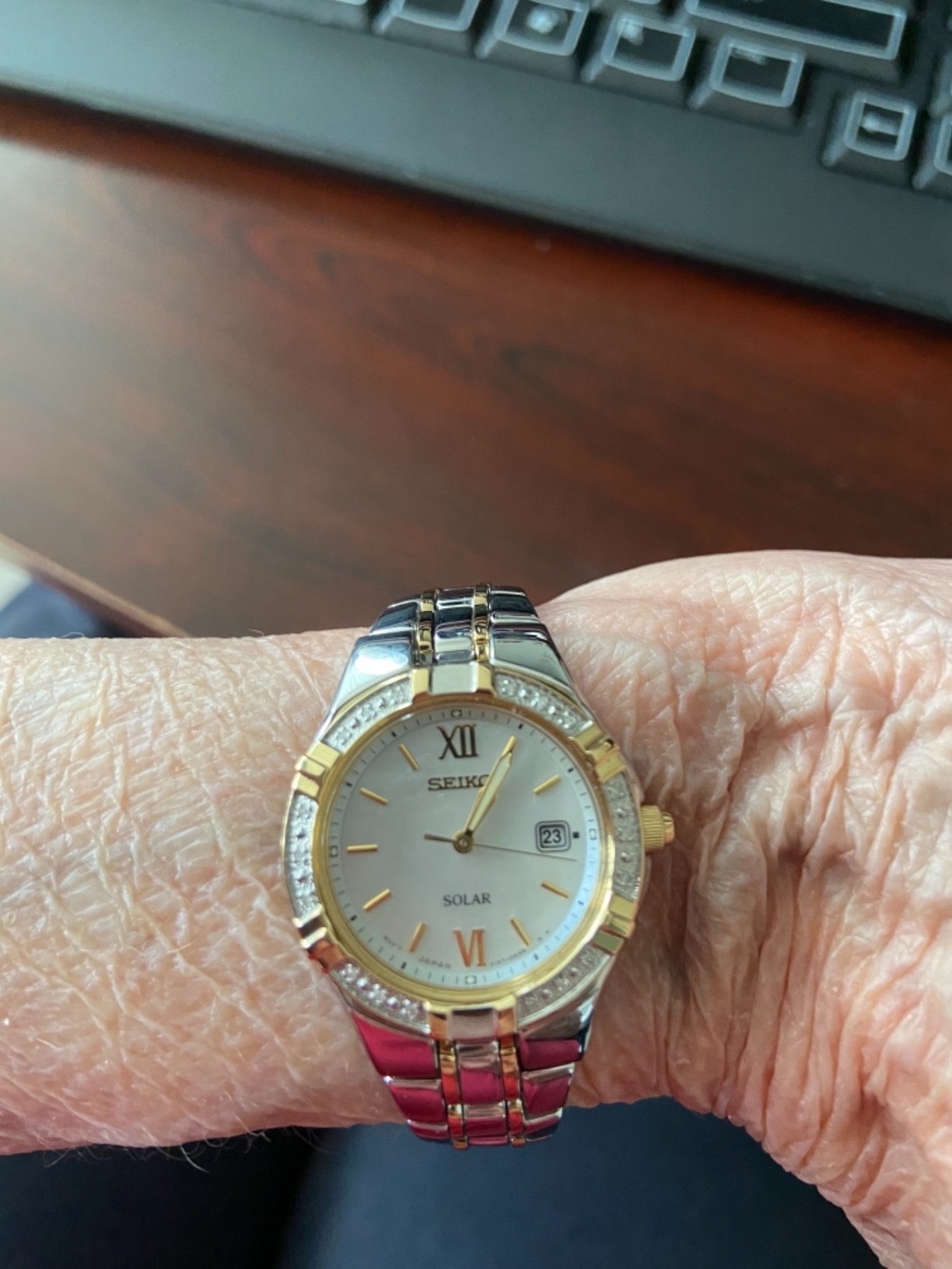 SEIKO SUT068 Watch for Women - Diamond Collection - with 18 Diamond Accents, Solar Power, Mother-of-Pearl Dial, Two-Tone Gold Stainless Steel Case & Bracelet, and Water-Resistant to 50m customer photo 1