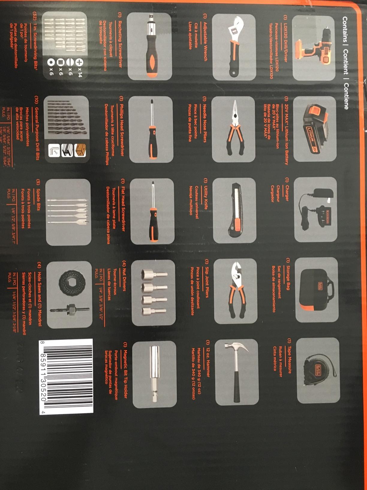 BLACK+DECKER 20V MAX 68-Piece Cordless Drill and Home Tool Project Kit with Tool Storage Bag (LDX120PK) customer photo 1