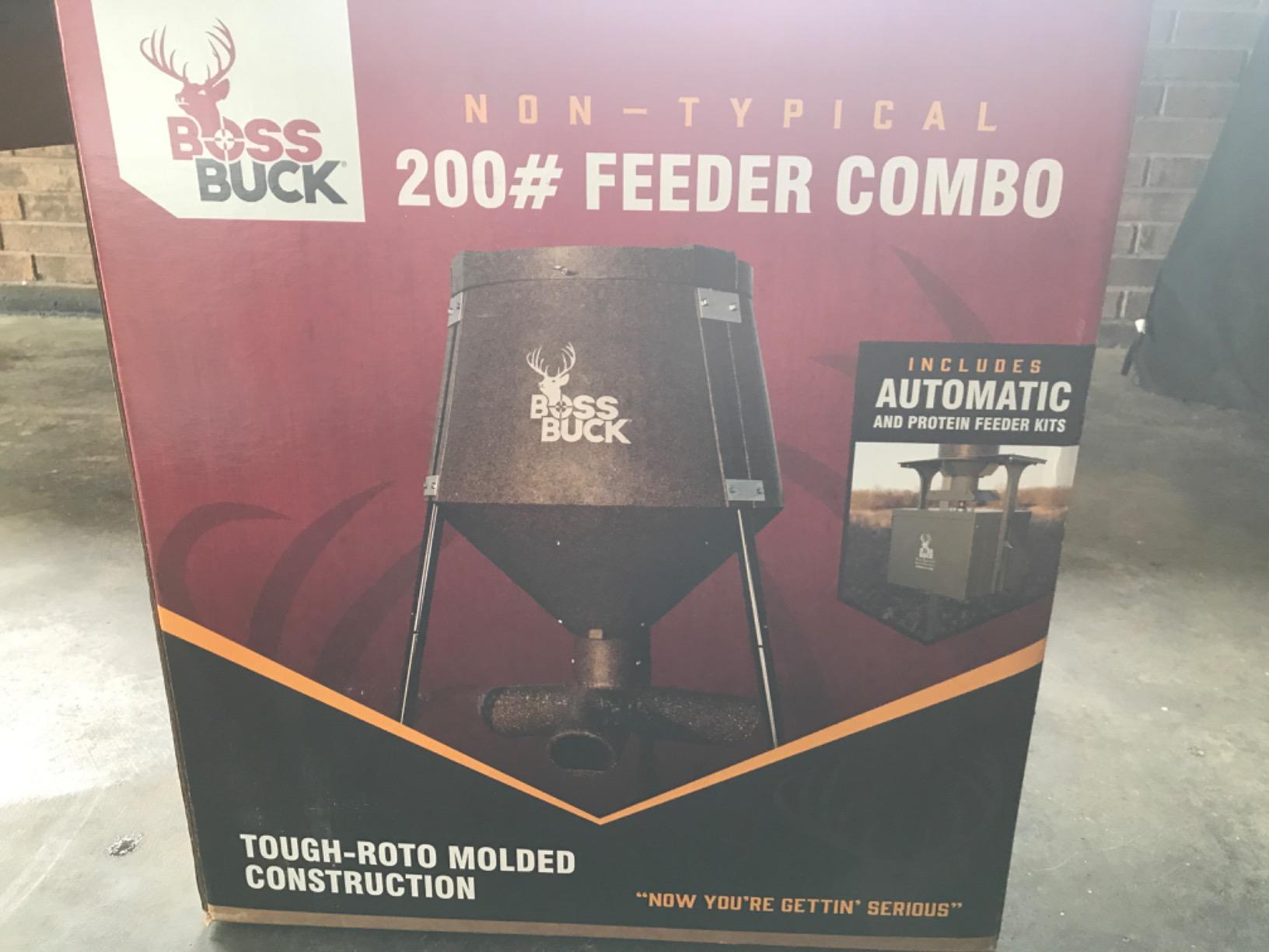 BOSS BUCK 350 LB Deer Feeder/Hunting Durable Lightweight Plastic UV Protected Windproof Waterproof Gravity Feed with Protein 3 Feed Tubes Head, Multi-Piece Round Legs customer photo 1