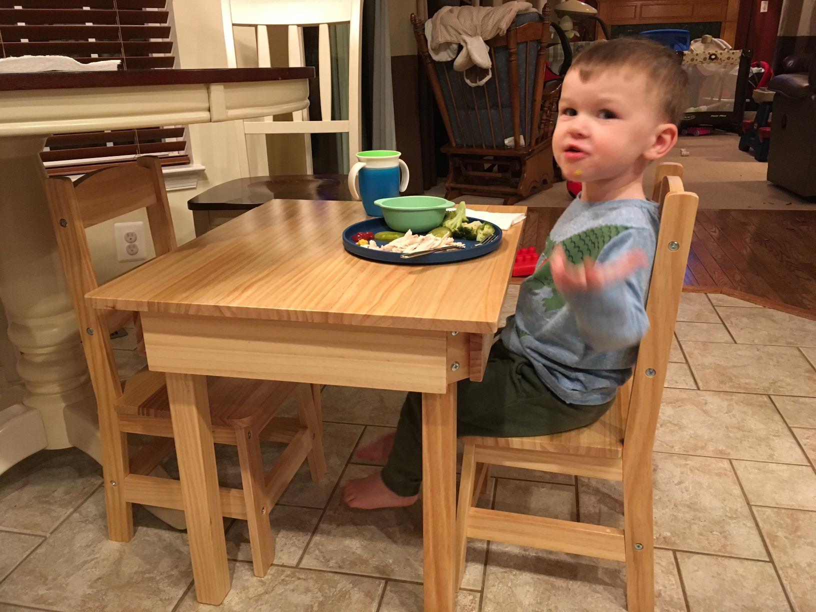 Melissa & Doug Solid Wood Kids Table and Chairs (2), Premium Quality Wooden Toddler Table and Chair Set for Kids Playroom Furniture & Montessori Classroom Furniture for Boys & Girls Ages 3+ customer photo 1