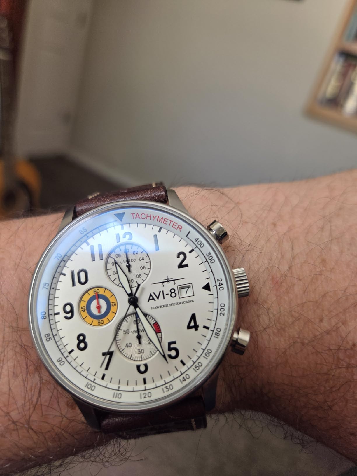 AVI-8 Hawker Hurricane Men's Pilot Watch – Classic Chronograph, Japanese Quartz Movement, Stainless Steel Case, Leather Strap, AV-4011 customer photo 1