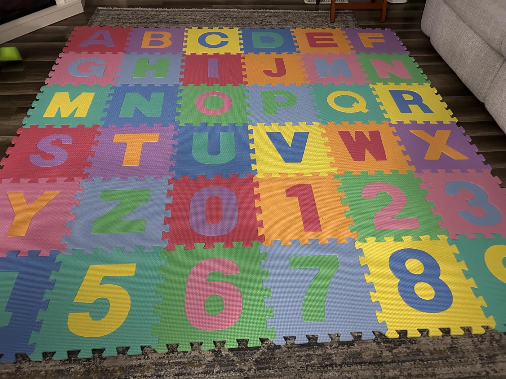 ProSource Kids Puzzle Alphabet, Numbers, 36 Tiles and Edges Play Mat, 12
