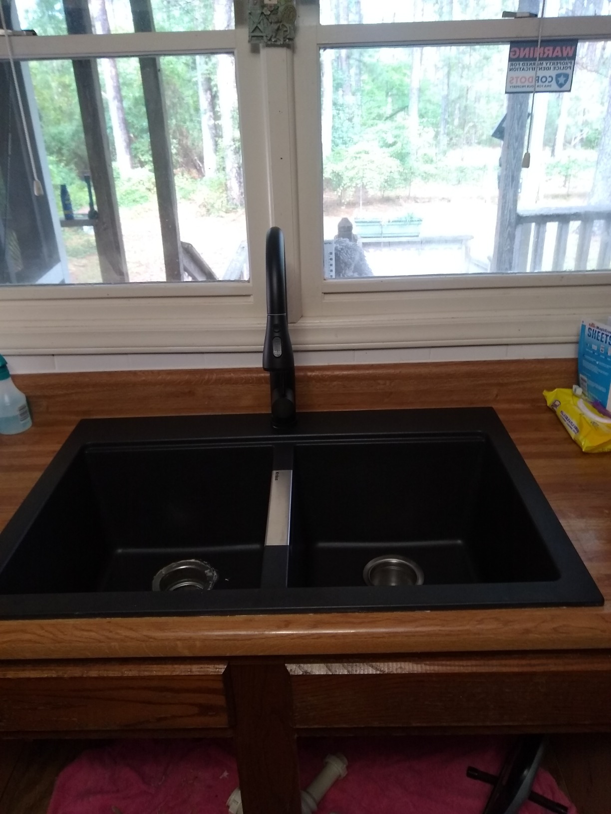 KRAUS Black Onyx 33 in Double Bowl Granite Kitchen Sink KGD-433B | Quartz composite with metallic particles, heat-safe, non-porous surface resists stains, 50/50 double bowl split customer photo 2