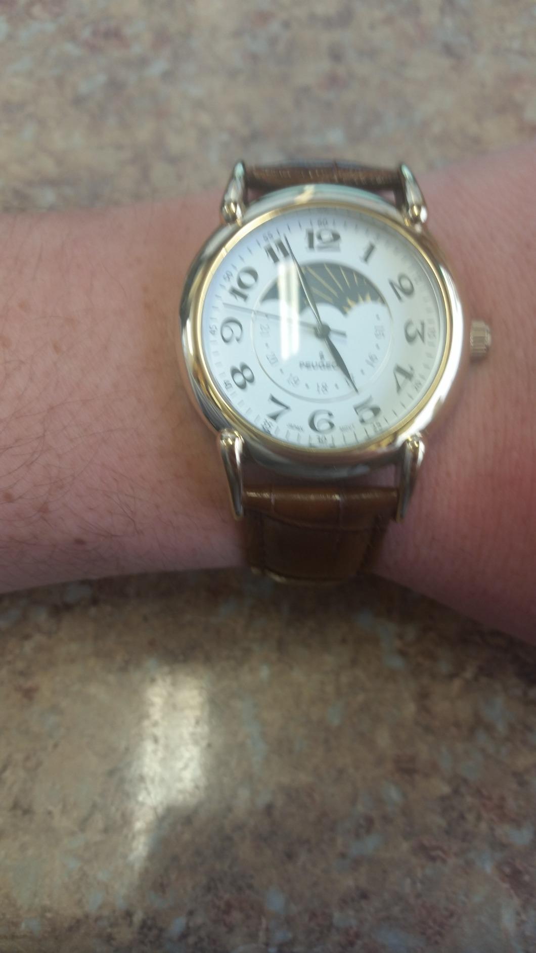 Peugeot Men's 14K Gold Plated Vintage Moon Phase Leather Dress Watch customer photo 1