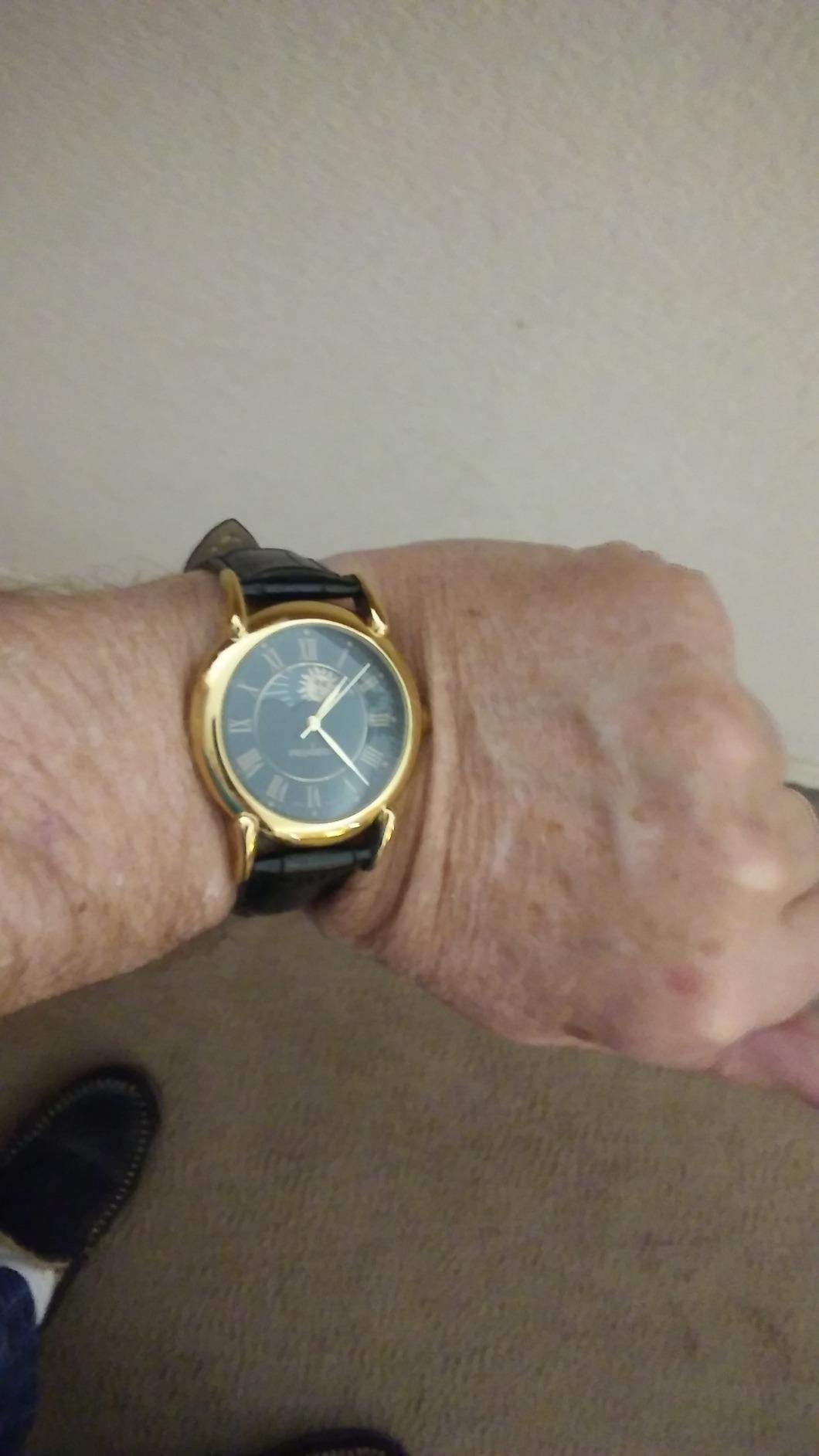 Peugeot Men's 14K Gold Plated Vintage Moon Phase Leather Dress Watch customer photo 2