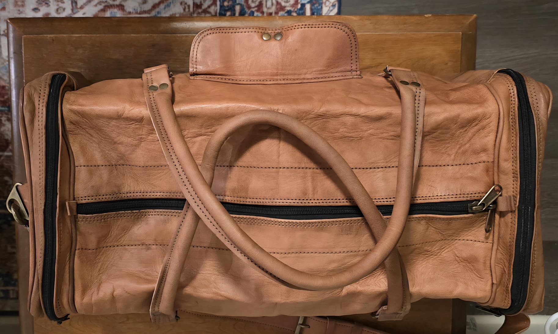 21 Inch Leather Travel Duffle Bag for Men & Women, Overnight Weekend Bag customer photo 2