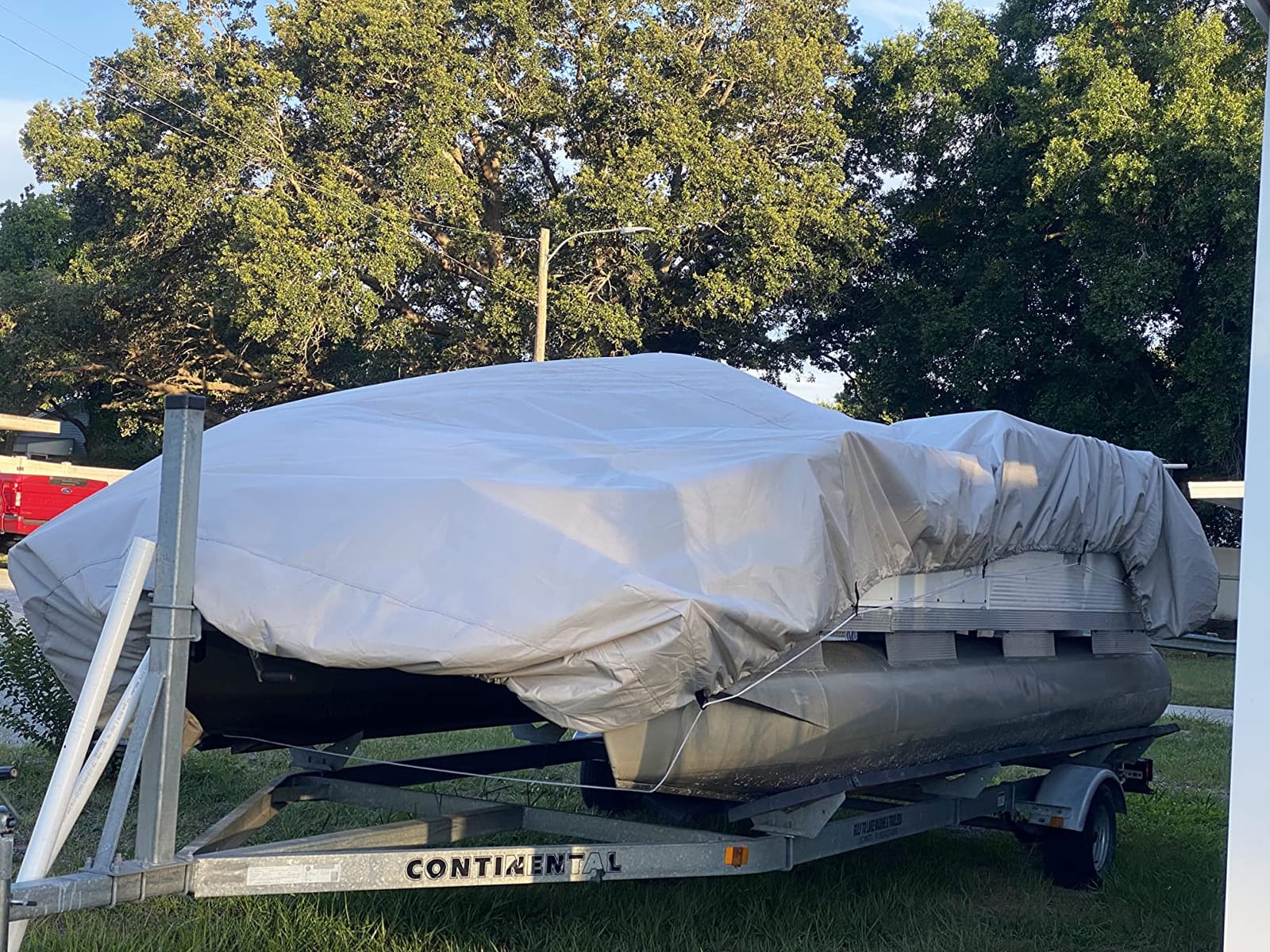 Universal Boat Adjustable Storage Cover - 17'-20'L to 96” Pontoon Boats Protection Custom Heavy Duty Waterproof Weather Resistant Polyester Fabric, Snap Strap, Elastic Cord, Bag - Pyle PCVHP440 customer photo 2