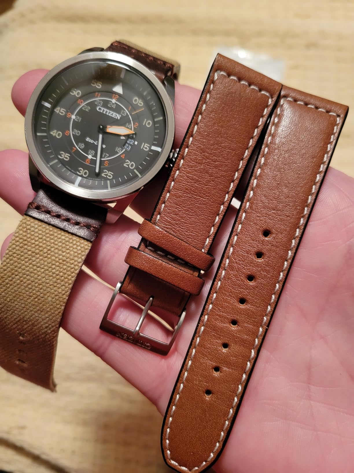 Citizen Men’s Eco-Drive 3-Hand Date Avion Watch with Leather Strap (Style: AW1361:10H) customer photo 2