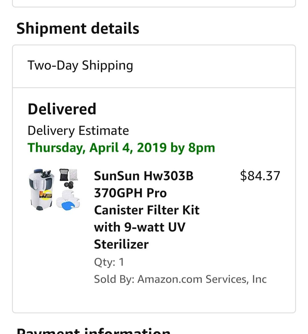 SunSun Hw303B 370GPH Pro Canister Filter Kit with 9-watt UV Sterilizer | 370GPH, 9-watt UV Sterilizer customer photo 1