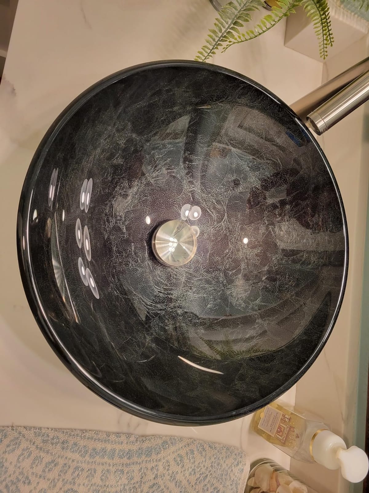 Vigo Vessel Sink Oceania Blue - 17” Artistic Round Bowl Sink for Bathrooms, Tempered Glass Above Counter Bathroom Sink with NonStickShield, QuickDrain & TempGuard, Modern Luxury Design customer photo 2