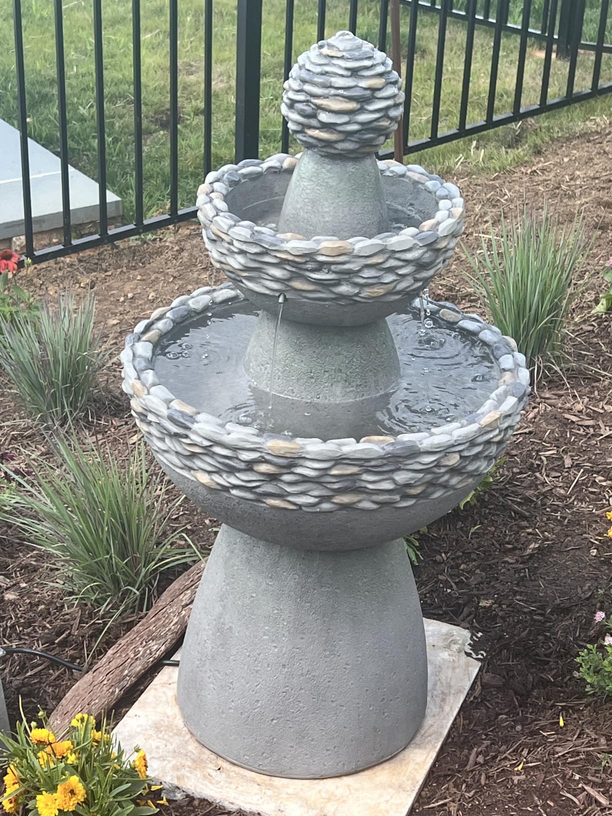 Teamson Home 36.5 in. Outdoor 3-Tier Zen-Style Pedestal Water Fountain in. with Stone Trim with Pump and 2.64 Gallon Capacity, Stone Gray customer photo 2