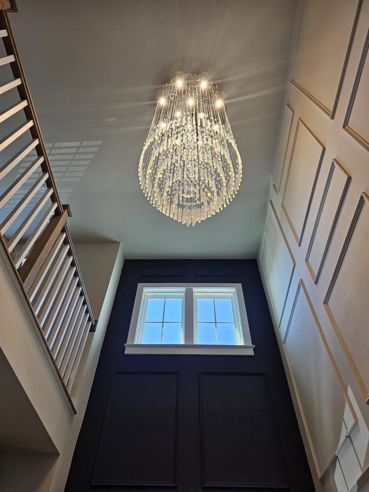 Modern Spectacular Spiral Sphere Rain Drop Chandeliers, k9 Crystal Chandeliers Ceiling Light Fixture for Hallway, Foyer Staircase Light for High Ceilings, Romantic Deco Lamp 20