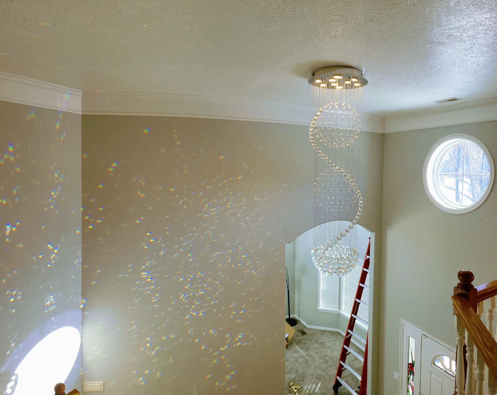 Modern Spectacular Spiral Sphere Rain Drop Chandeliers, k9 Crystal Chandeliers Ceiling Light Fixture for Hallway, Foyer Staircase Light for High Ceilings, Romantic Deco Lamp 20