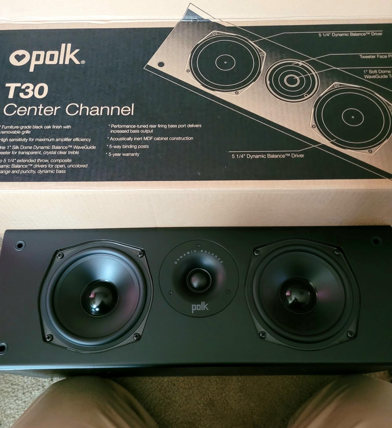 Polk Audio T30 Home Theater Center Channel Speaker, 100W Single, Black customer photo 1