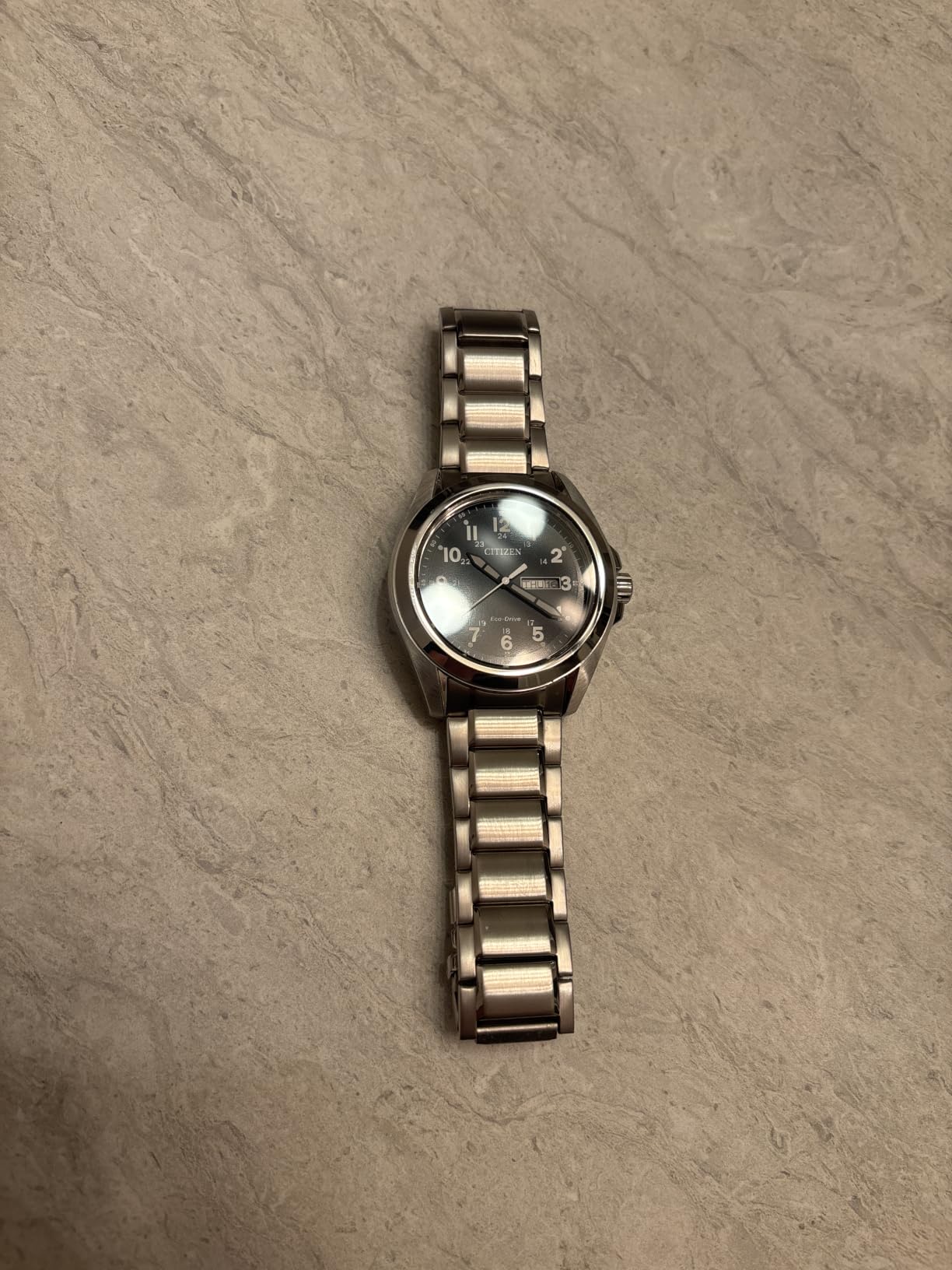 Citizen Men's Eco-Drive Weekender Garrison Field Watch in Stainless Steel, Black Dial, Arabic Markers, Luminous, 43mm (Model: AW0050-82E) customer photo 1
