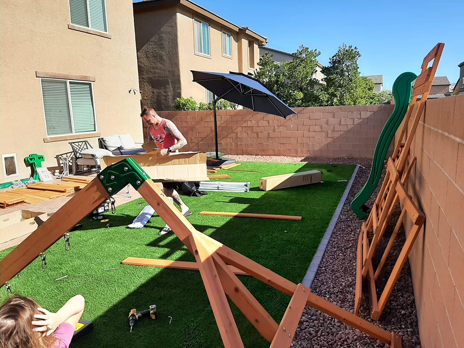 Backyard Discovery Tanglewood Cedar Wood Swing Set with Wave Slide, Clubhouse, Playhouse, Covered Snack Bar Window, Bench, Rock Wall Ladder, Belt Swings, Trapeze, Porch, Step Ladder, Outdoor Playset customer photo 2