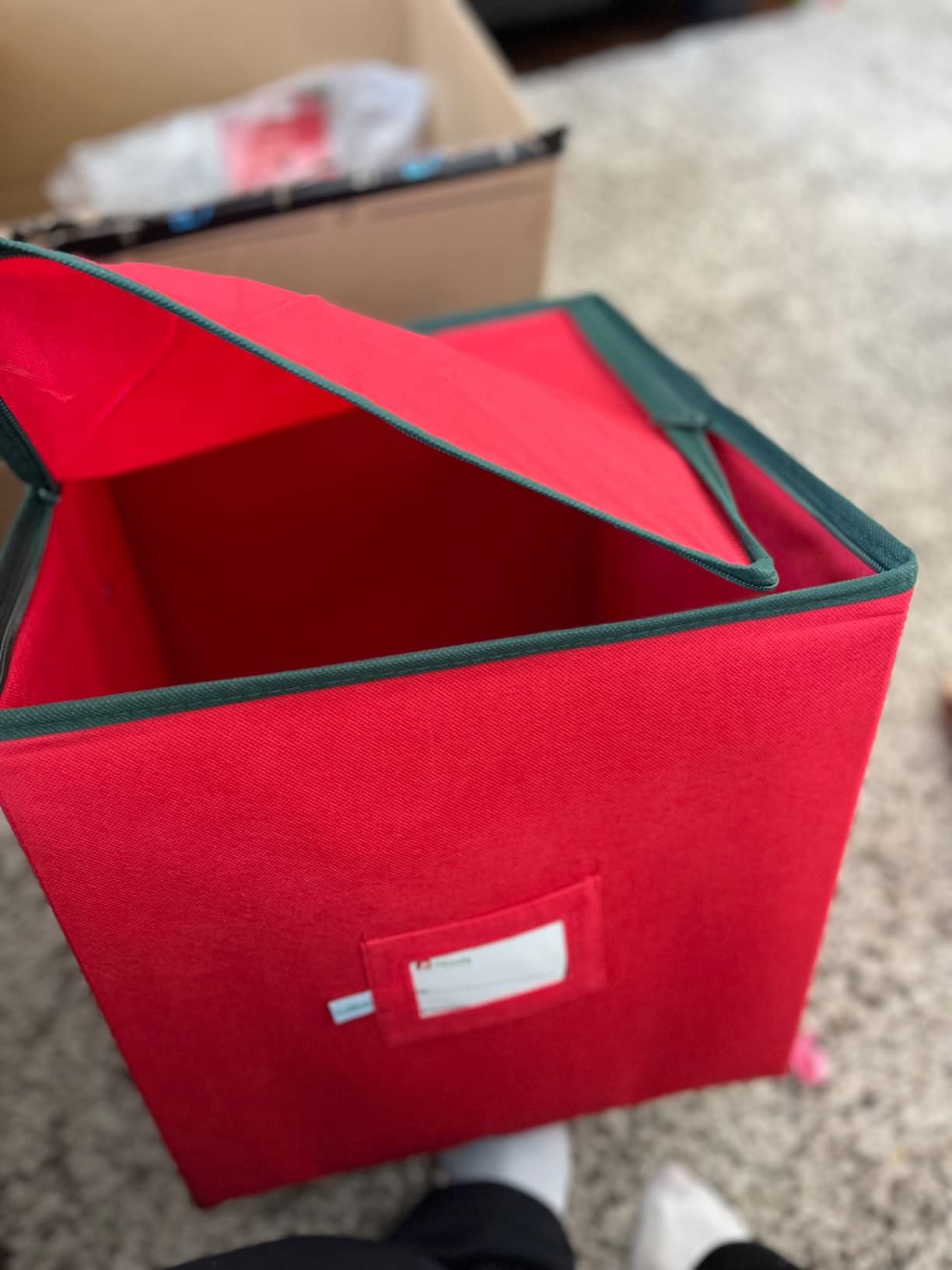 Christmas Ornament Storage Box, 4 Individual Trays Xmas Storage Container, Fits 64 Ornaments Decoration Balls, Constructed of Durable 600D Oxford Material (Green) customer photo 1