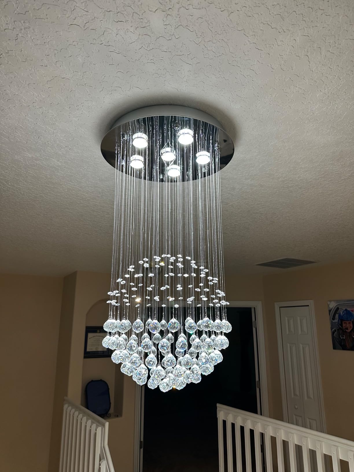 Saint Mossi Chandelier Modern K9 Crystal Raindrop Chandelier Lighting Flush mount LED Ceiling Light Fixture Pendant Lamp for Dining Room Bathroom Bedroom Livingroom 6 GU10 LED Bulbs Required H32 X D18 customer photo 2
