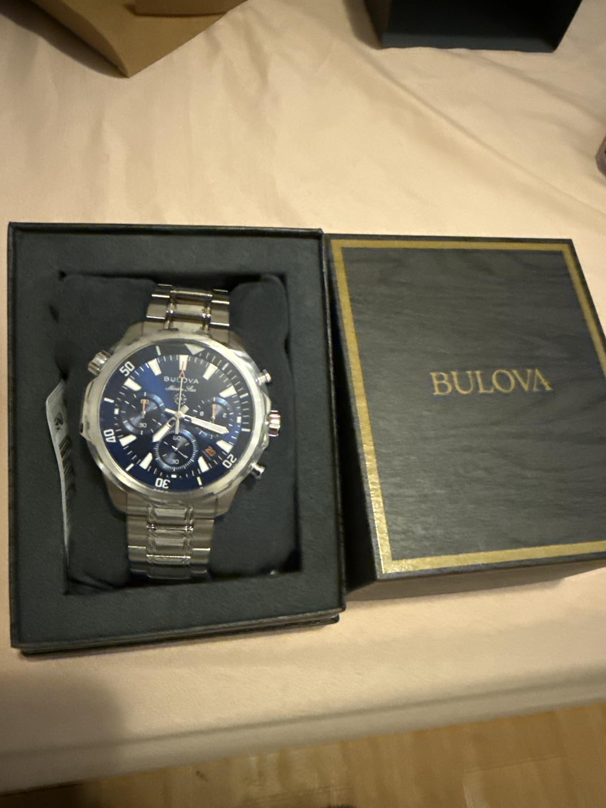 Bulova Men's Marine Star Series B Stainless Steel 6-Hand Chronograph Quartz Watch, Blue Dial Style: 96B256 customer photo 1